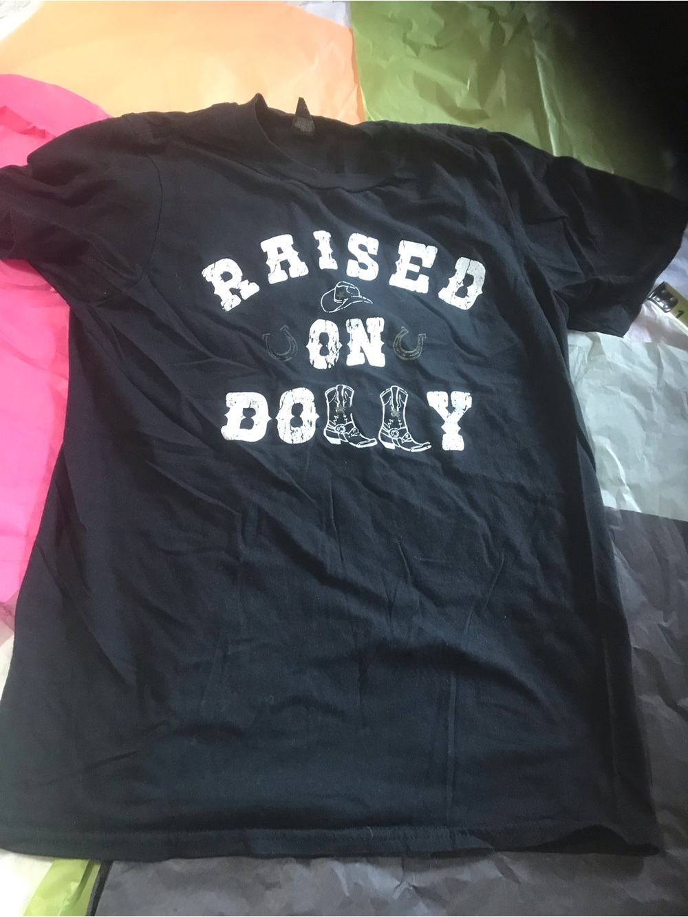 Gildan Black Short Sleeve Tee with White 'Raised On Booty' Graphic